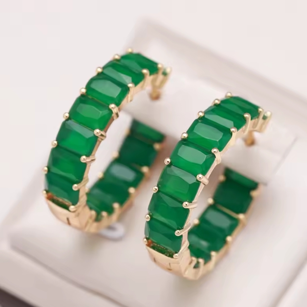 Gold Emerald Hoop Earrings
